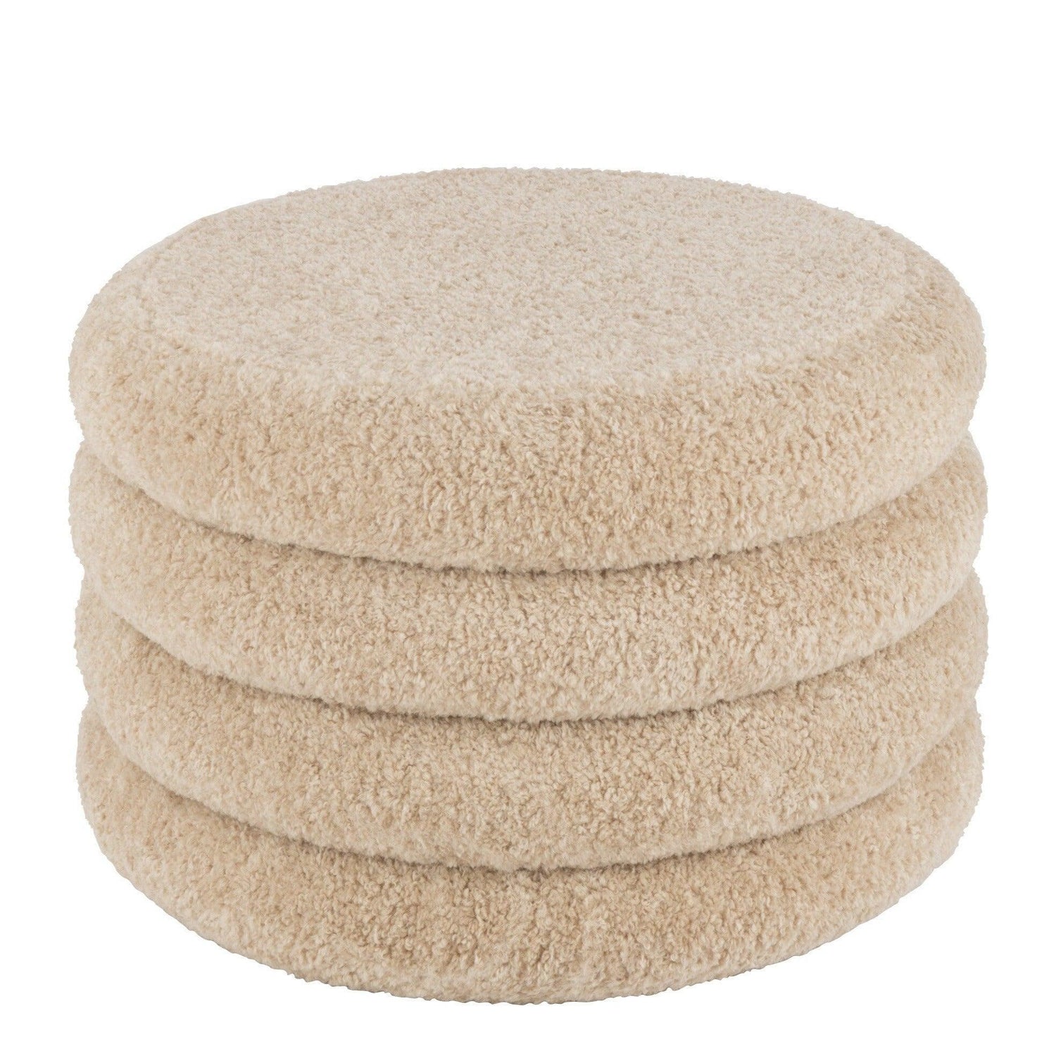 livinglovely.nl - Poef Round Teddy Polyester Beige - Poef - J-Line - livinglovely.nl