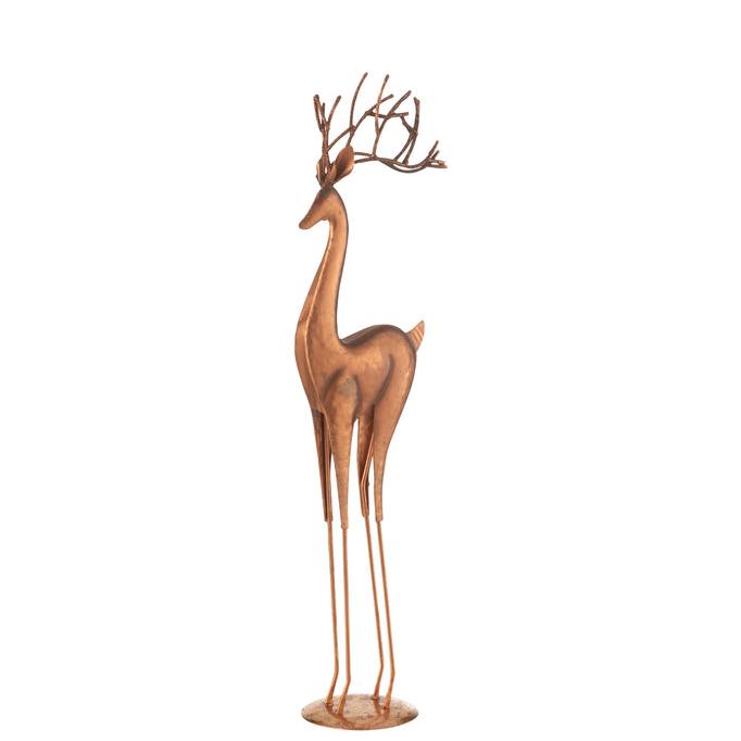 livinglovely.nl - Reindeer On Base Metal Copper Small - Beeld - J-Line - livinglovely.nl