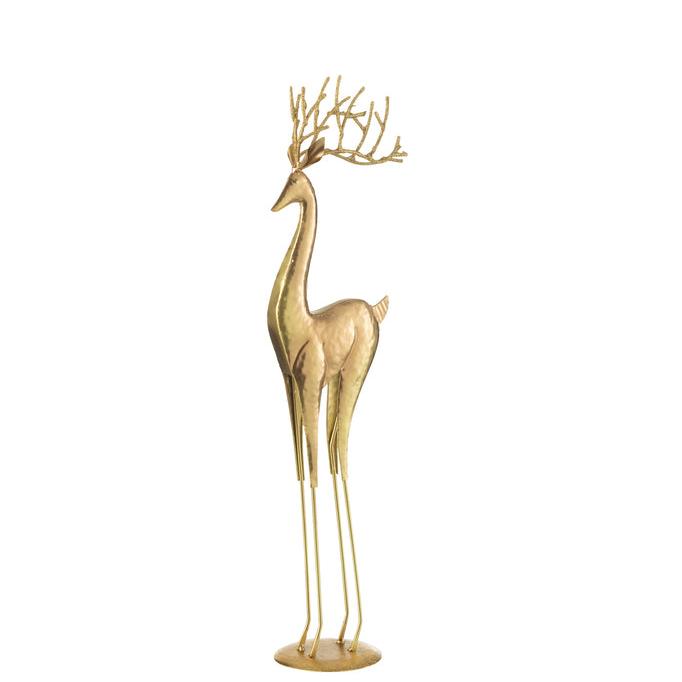 livinglovely.nl - Reindeer On Base Metal Gold Small - Beeld - J-Line - livinglovely.nl