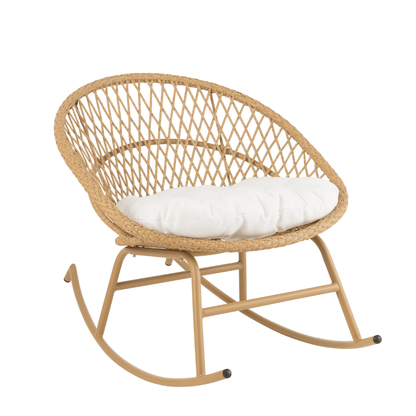 livinglovely.nl - Schommelstoel + Kussen Zayo Metaal/Riet Beige - Fauteuil - J-Line - livinglovely.nl