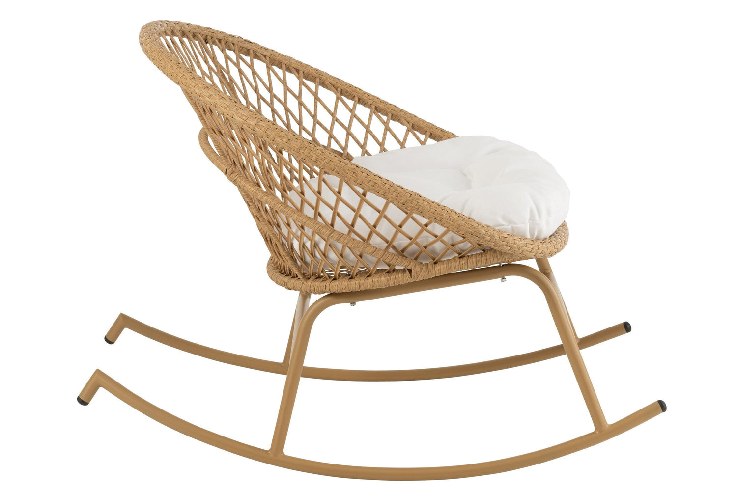 livinglovely.nl - Schommelstoel + Kussen Zayo Metaal/Riet Beige - Fauteuil - J-Line - livinglovely.nl