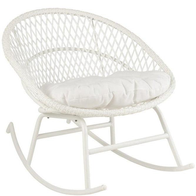 livinglovely.nl - Schommelstoel + Kussens Zayo Draai Metaal/Riet Wit - Fauteuil - J-Line - livinglovely.nl