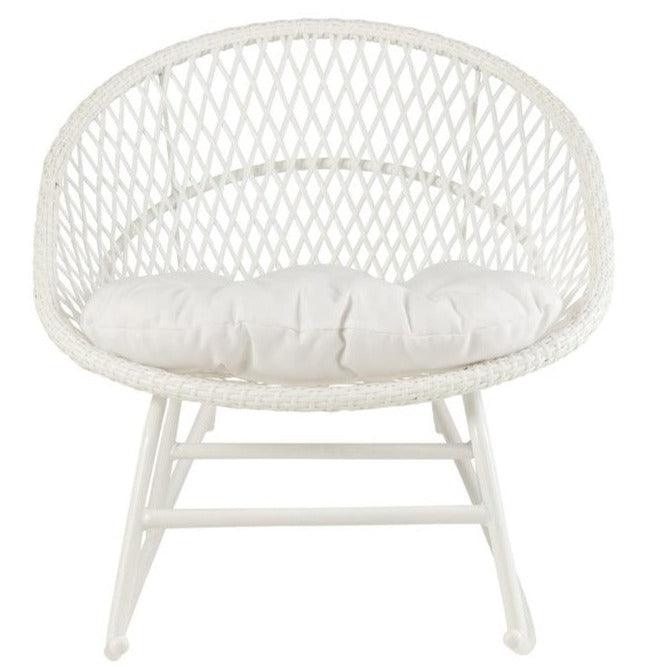 livinglovely.nl - Schommelstoel + Kussens Zayo Draai Metaal/Riet Wit - Fauteuil - J-Line - livinglovely.nl