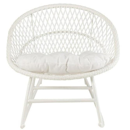 livinglovely.nl - Schommelstoel + Kussens Zayo Draai Metaal/Riet Wit - Fauteuil - J-Line - livinglovely.nl