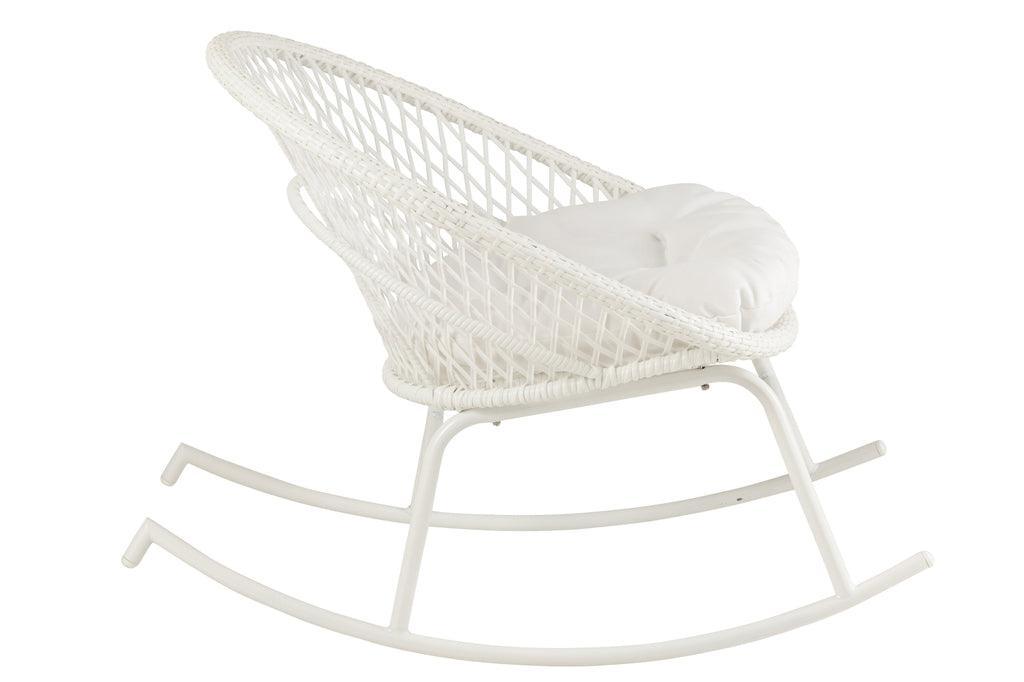 livinglovely.nl - Schommelstoel + Kussens Zayo Draai Metaal/Riet Wit - Fauteuil - J-Line - livinglovely.nl