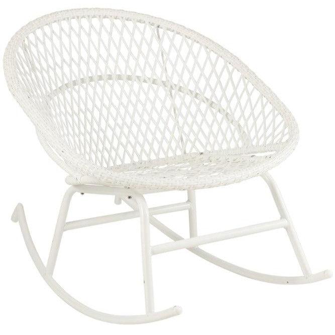 livinglovely.nl - Schommelstoel + Kussens Zayo Draai Metaal/Riet Wit - Fauteuil - J-Line - livinglovely.nl