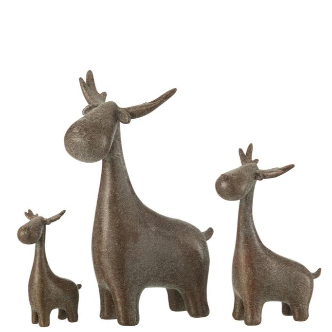 livinglovely.nl - Set Of 3 Deer Glitter Resin Brown - Beeld - J-Line - livinglovely.nl