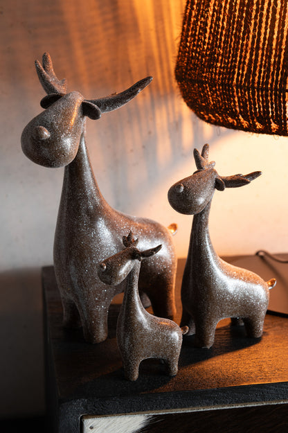 livinglovely.nl - Set Of 3 Deer Glitter Resin Brown - Beeld - J-Line - livinglovely.nl