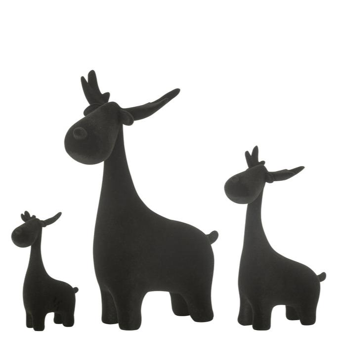 livinglovely.nl - Set Of 3 Deer Velvet Resin Black - Beeld - J-Line - livinglovely.nl