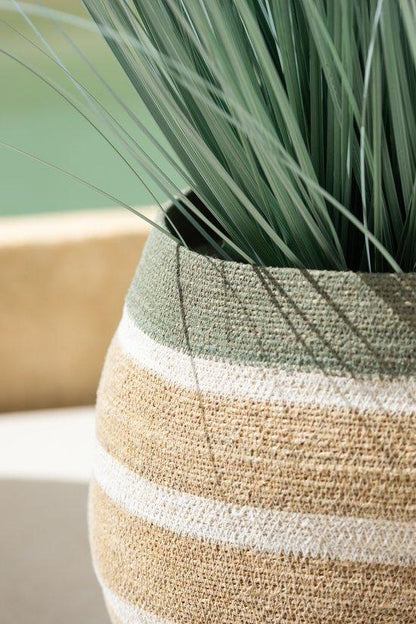 livinglovely.nl - Set Van 3 Mand Strepen Zeegras Groen/Naturel - Mand - J-Line - livinglovely.nl