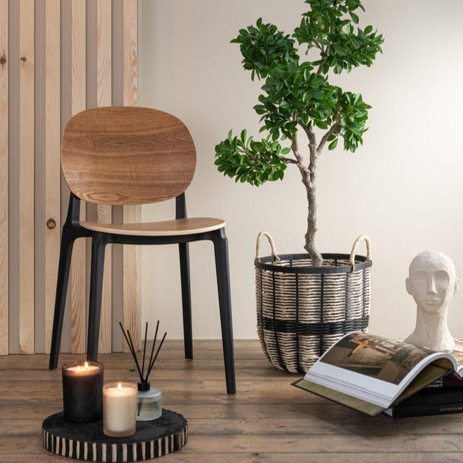 livinglovely.nl - Set Van 3 Manden Touw/Rattan Zwart/Naturel - Mand - J-Line - livinglovely.nl