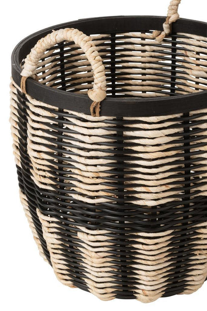 livinglovely.nl - Set Van 3 Manden Touw/Rattan Zwart/Naturel - Mand - J-Line - livinglovely.nl