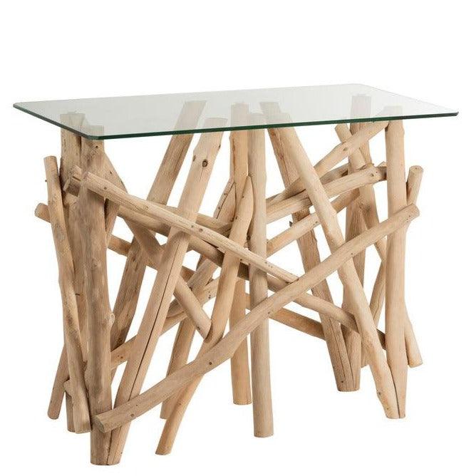 livinglovely.nl - Sidetable Rechthoek Takken Hout/Glas Naturel - Sidetable - J-Line - livinglovely.nl