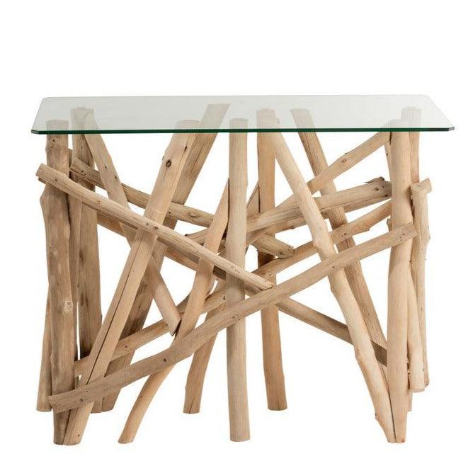 livinglovely.nl - Sidetable Rechthoek Takken Hout/Glas Naturel - Sidetable - J-Line - livinglovely.nl