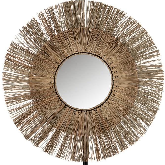 livinglovely.nl - Spiegel Mendi Rond Gras Naturel Large - Spiegel - J-Line - livinglovely.nl