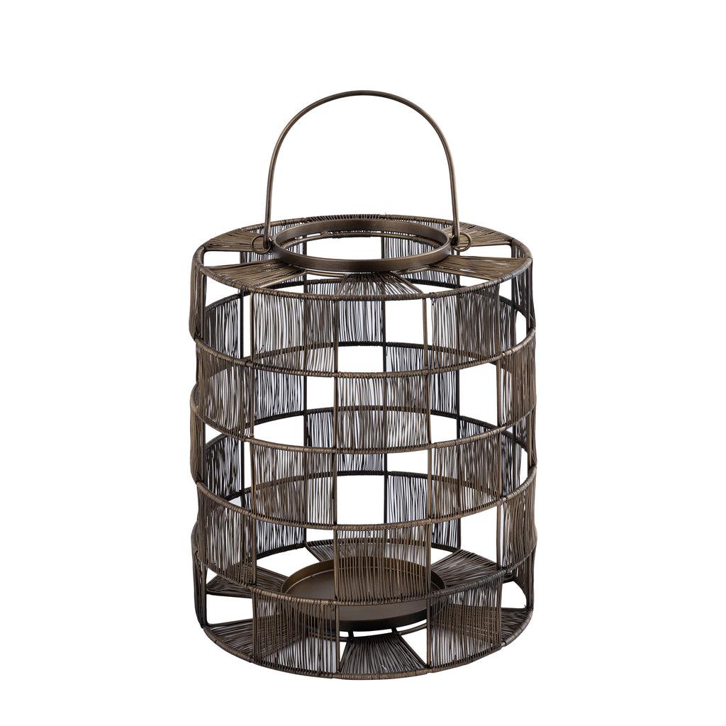 livinglovely.nl - Stenn Brass iron round wired lantern squares L PTMD - Lantaarn - PTMD - livinglovely.nl