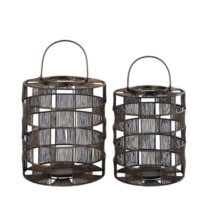 livinglovely.nl - Stenn Brass iron round wired lantern squares L PTMD - Lantaarn - PTMD - livinglovely.nl