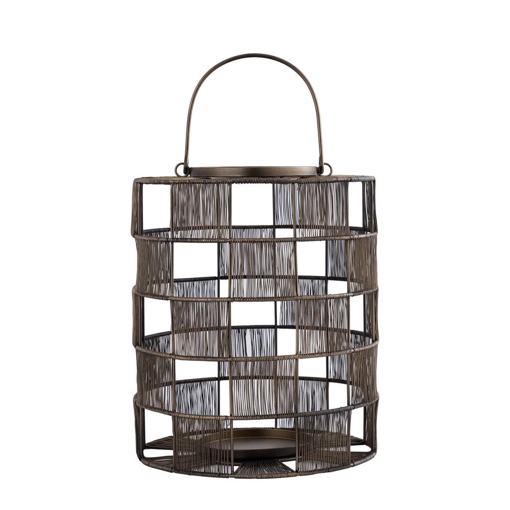 livinglovely.nl - Stenn Brass iron round wired lantern squares L PTMD - Lantaarn - PTMD - livinglovely.nl