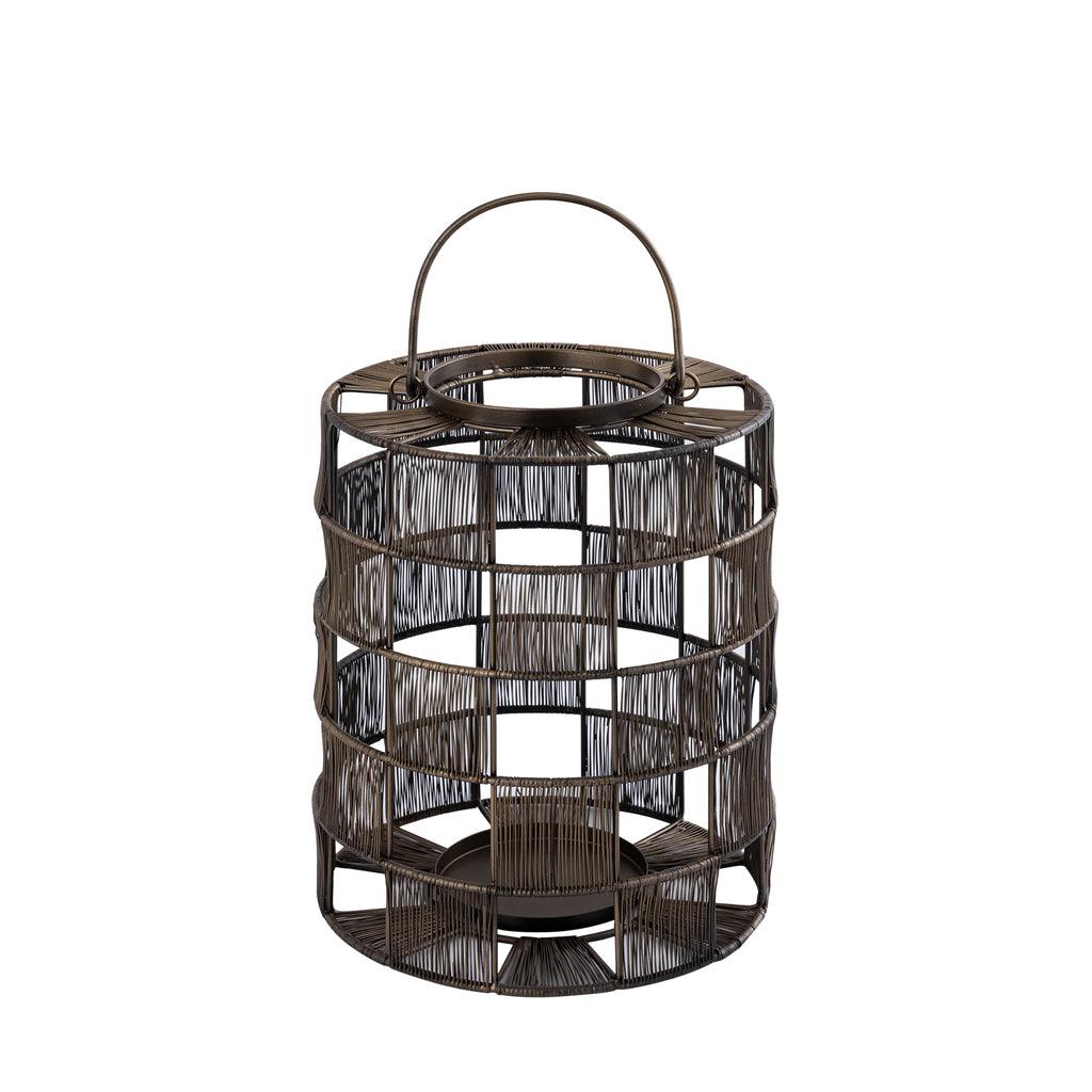 livinglovely.nl - Stenn Brass iron round wired lantern squares S PTMD - Lantaarn - PTMD - livinglovely.nl