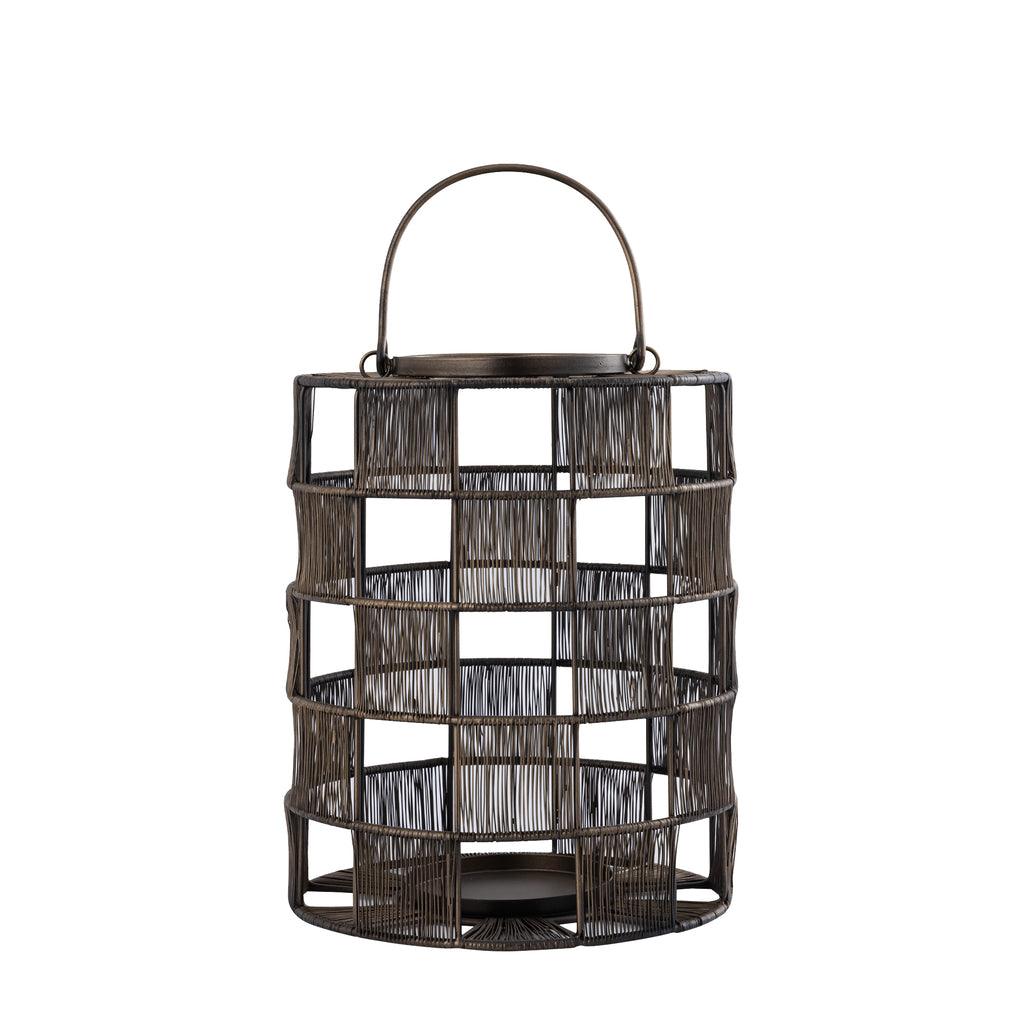 livinglovely.nl - Stenn Brass iron round wired lantern squares S PTMD - Lantaarn - PTMD - livinglovely.nl