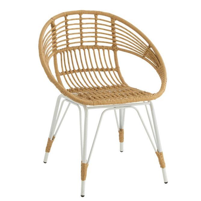 livinglovely.nl - Stoel Jeanne Buiten Metaal/Rattan Naturel/Wit - Outdoor stoel - J-Line - livinglovely.nl