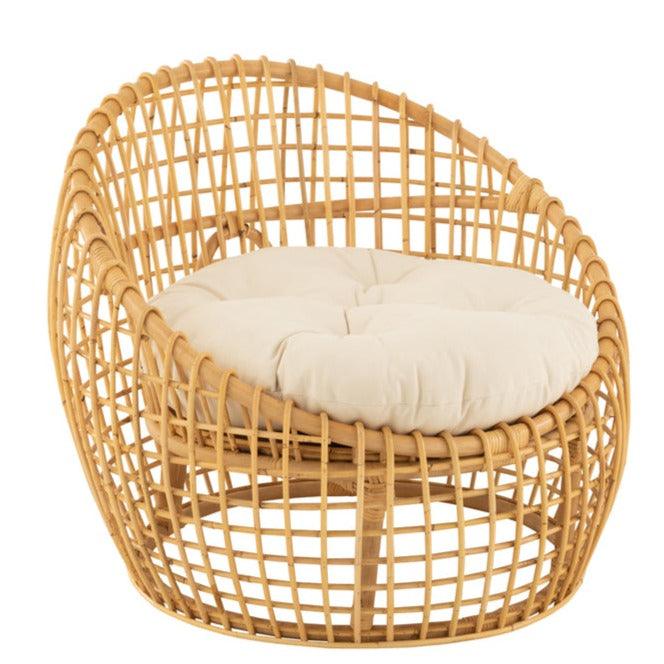 livinglovely.nl - Stoel Lise + Kussen 1 Personen Rotan/Textiel Naturel/Wit - Fauteuil - J-Line - livinglovely.nl