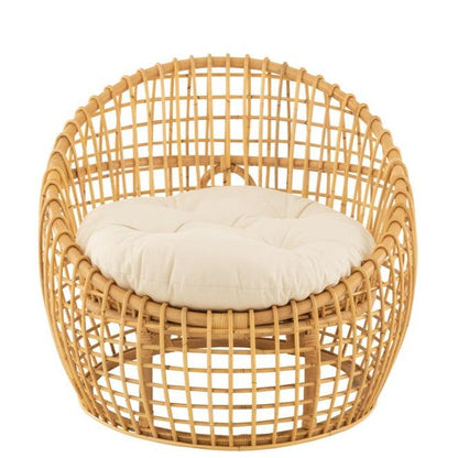 livinglovely.nl - Stoel Lise + Kussen 1 Personen Rotan/Textiel Naturel/Wit - Fauteuil - J-Line - livinglovely.nl