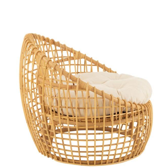 livinglovely.nl - Stoel Lise + Kussen 1 Personen Rotan/Textiel Naturel/Wit - Fauteuil - J-Line - livinglovely.nl