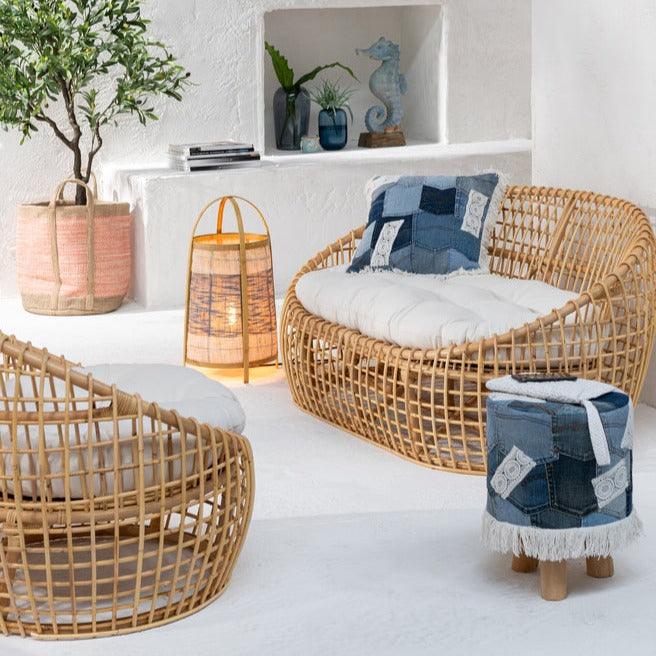 livinglovely.nl - Stoel Lise + Kussen 1 Personen Rotan/Textiel Naturel/Wit - Fauteuil - J-Line - livinglovely.nl