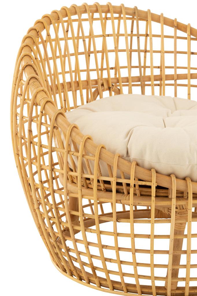 livinglovely.nl - Stoel Lise + Kussen 1 Personen Rotan/Textiel Naturel/Wit - Fauteuil - J-Line - livinglovely.nl