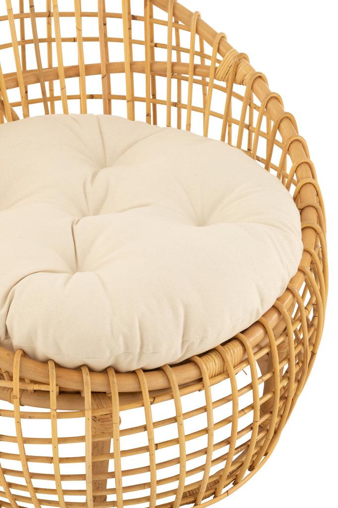 livinglovely.nl - Stoel Lise + Kussen 1 Personen Rotan/Textiel Naturel/Wit - Fauteuil - J-Line - livinglovely.nl