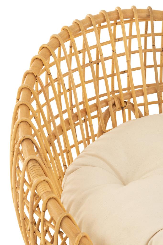 livinglovely.nl - Stoel Lise + Kussen 1 Personen Rotan/Textiel Naturel/Wit - Fauteuil - J-Line - livinglovely.nl