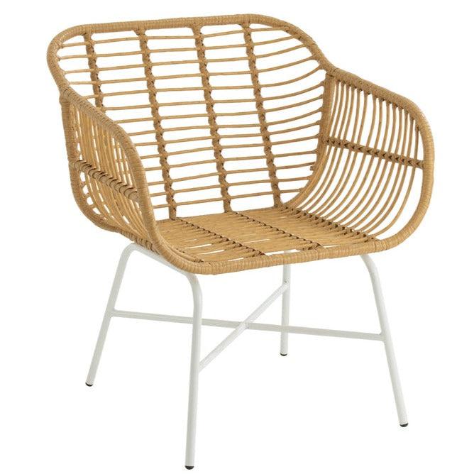 livinglovely.nl - Stoel Rachelle Buiten Metaal/Rattan Naturel/Wit - Outdoor stoel - J-Line - livinglovely.nl