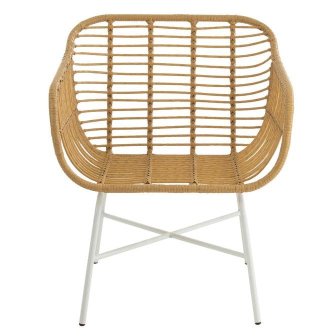 livinglovely.nl - Stoel Rachelle Buiten Metaal/Rattan Naturel/Wit - Outdoor stoel - J-Line - livinglovely.nl