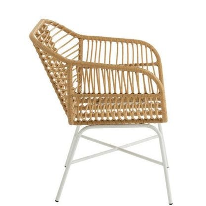 livinglovely.nl - Stoel Rachelle Buiten Metaal/Rattan Naturel/Wit - Outdoor stoel - J-Line - livinglovely.nl