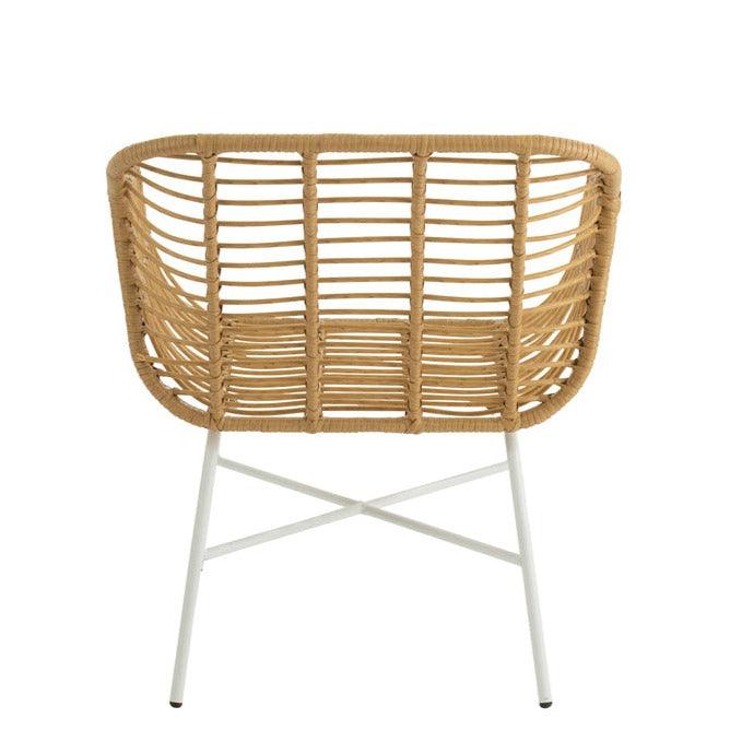 livinglovely.nl - Stoel Rachelle Buiten Metaal/Rattan Naturel/Wit - Outdoor stoel - J-Line - livinglovely.nl