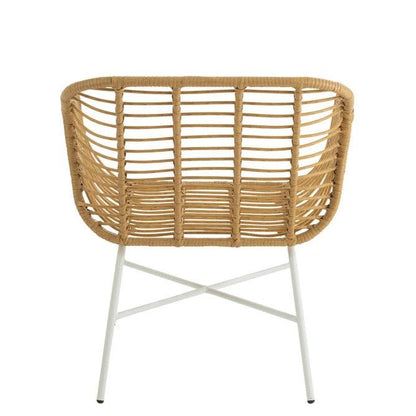 livinglovely.nl - Stoel Rachelle Buiten Metaal/Rattan Naturel/Wit - Outdoor stoel - J-Line - livinglovely.nl