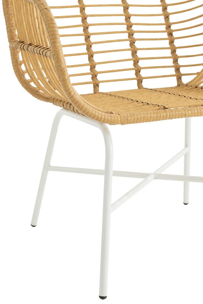 livinglovely.nl - Stoel Rachelle Buiten Metaal/Rattan Naturel/Wit - Outdoor stoel - J-Line - livinglovely.nl