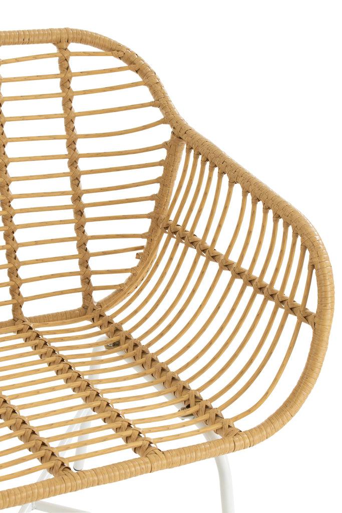 livinglovely.nl - Stoel Rachelle Buiten Metaal/Rattan Naturel/Wit - Outdoor stoel - J-Line - livinglovely.nl