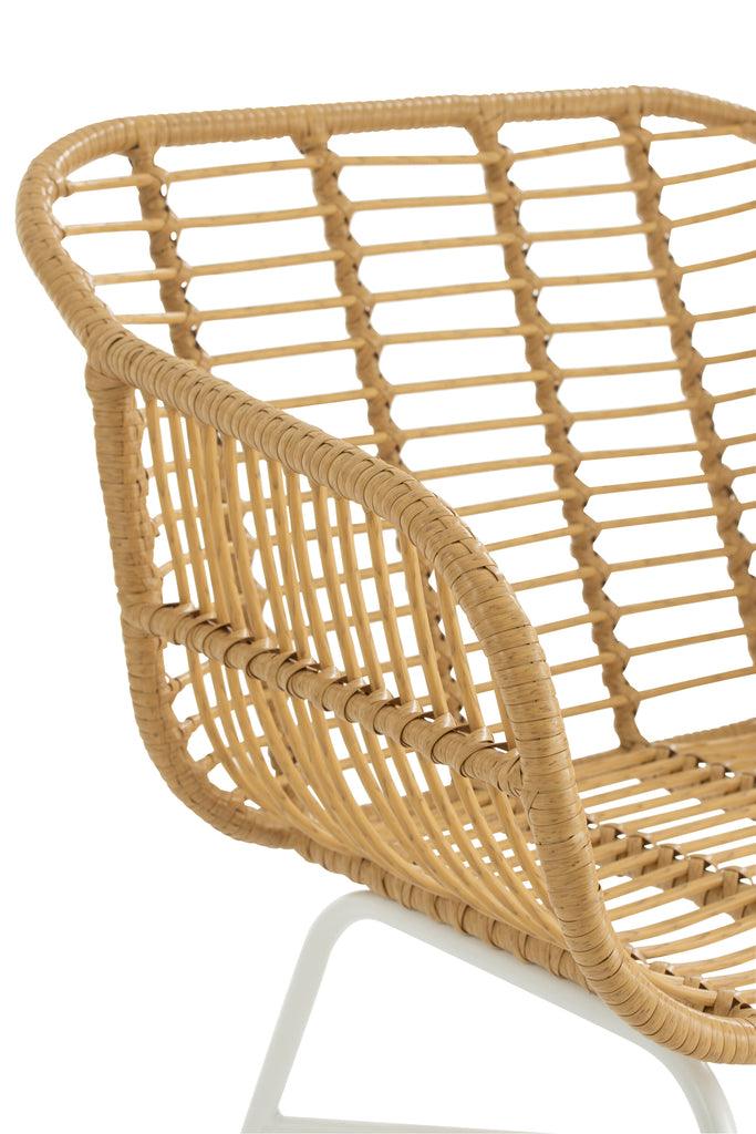 livinglovely.nl - Stoel Rachelle Buiten Metaal/Rattan Naturel/Wit - Outdoor stoel - J-Line - livinglovely.nl