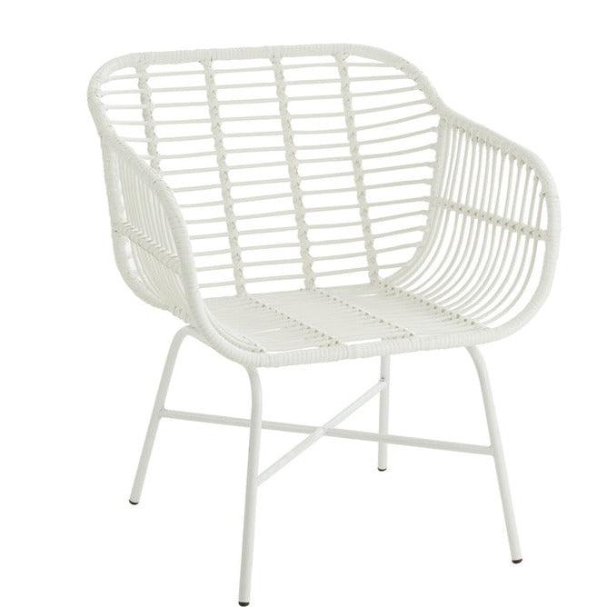 livinglovely.nl - Stoel Rachelle Buiten Metaal/Rattan Wit - Outdoor stoel - J-Line - livinglovely.nl