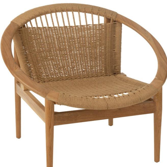 livinglovely.nl - Stoel Rond Teak Hout Naturel - Fauteuil - J-Line - livinglovely.nl