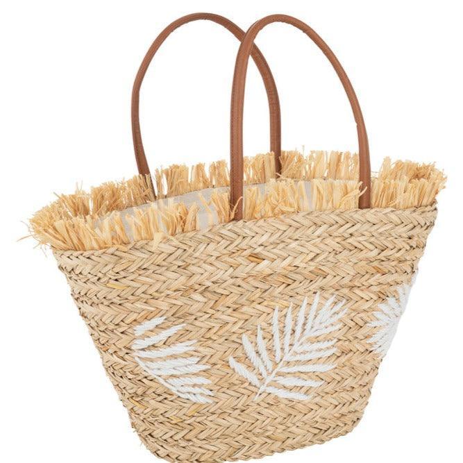 livinglovely.nl - Strandtas Blad Jute Naturel/Wit - Tas - J-Line - livinglovely.nl