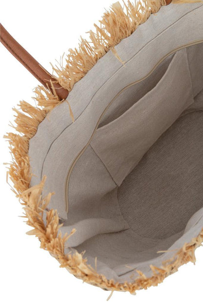 livinglovely.nl - Strandtas Blad Jute Naturel/Wit - Tas - J-Line - livinglovely.nl