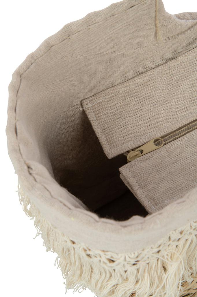 livinglovely.nl - Strandtas Franjes Gevlochten Zeegras Nat/Creme - Tas - J-Line - livinglovely.nl