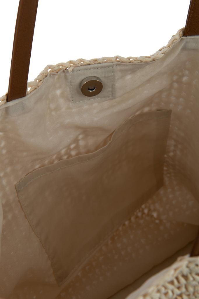 livinglovely.nl - Strandtas Met Schelpen/Veren Papier Naturel/Wit - Tas - J-Line - livinglovely.nl