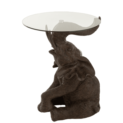 livinglovely.nl - Tafel Olifant Poly/Glas Donkerbruin - Bijzettafel - J-Line - livinglovely.nl