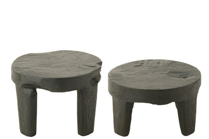 livinglovely.nl - Tafel Rond Teak Hout Zwart Set van 2 - Bijzettafel - J-Line - livinglovely.nl