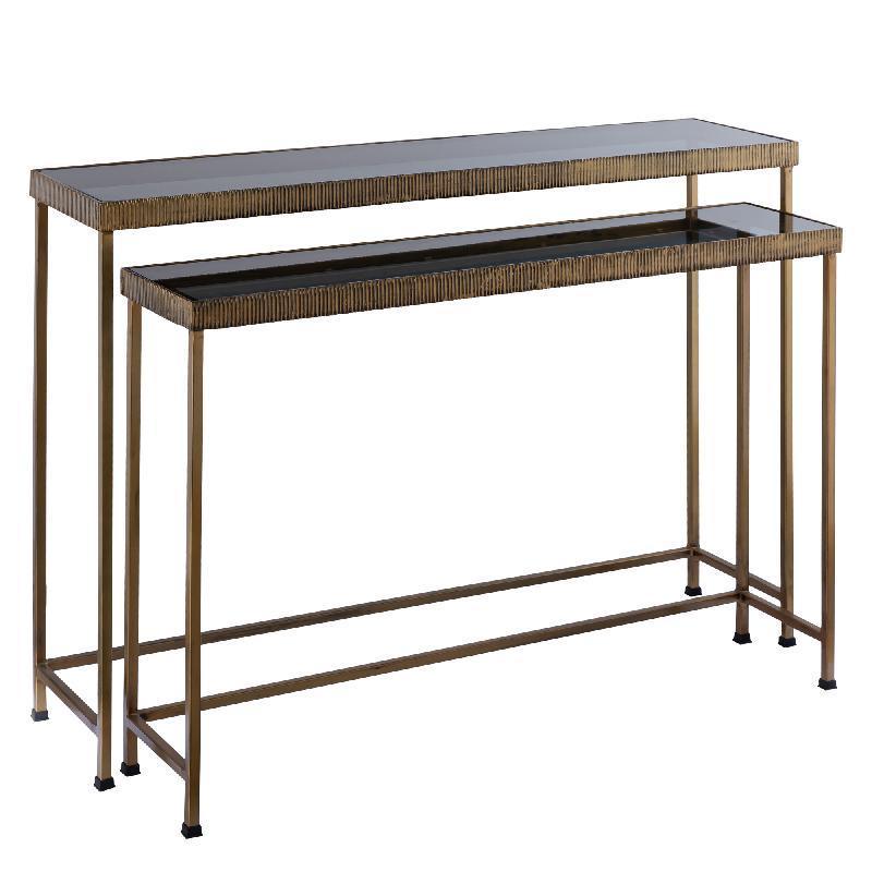 livinglovely.nl - Thari Gold Alu Side Table With Glass Top set van 2 PTMD - Sidetable - PTMD - livinglovely.nl