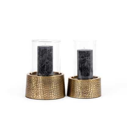 livinglovely.nl - The Croco Candle Holder with Glass - Brass - L - Kaarshouder - Bazar Bizar - livinglovely.nl